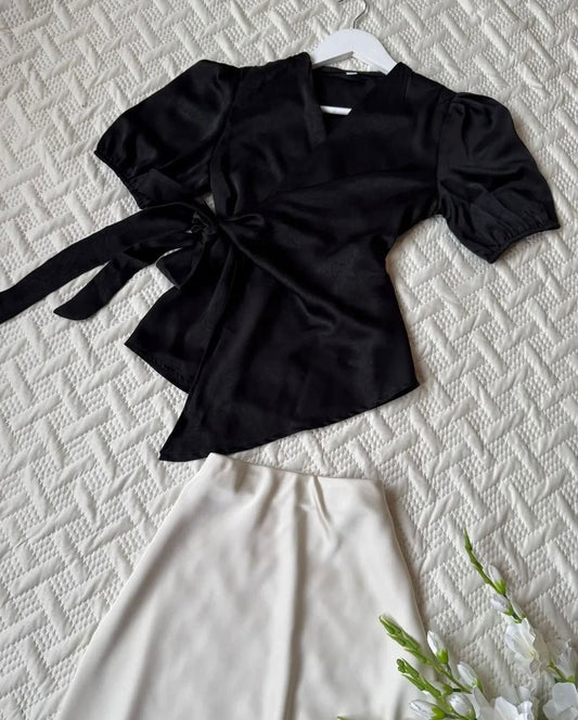 Satin wrap top n skirt