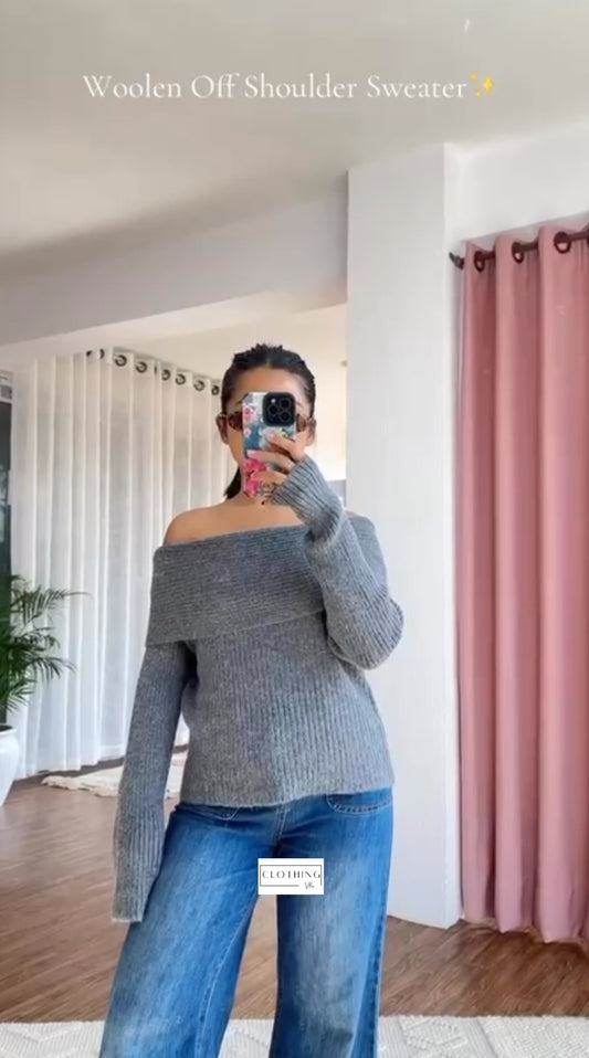 Woolen Off Shoulder Sweater