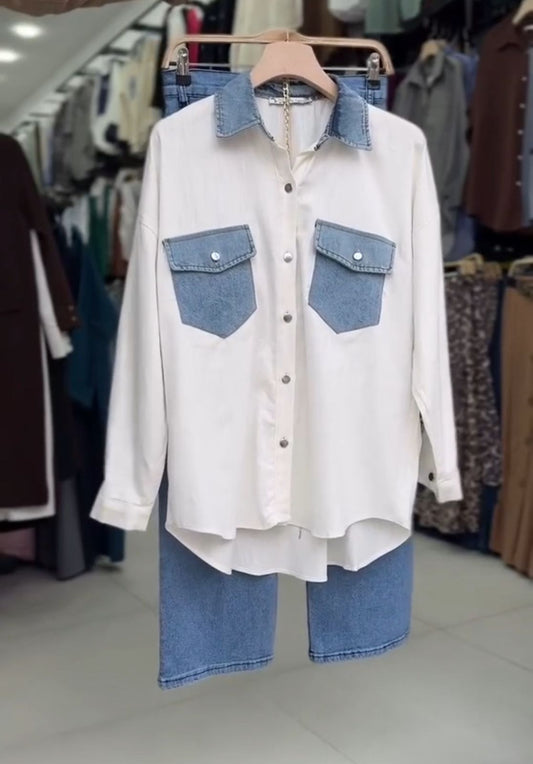 Denim Patchwork Shirt & Jeans Co-ord Set