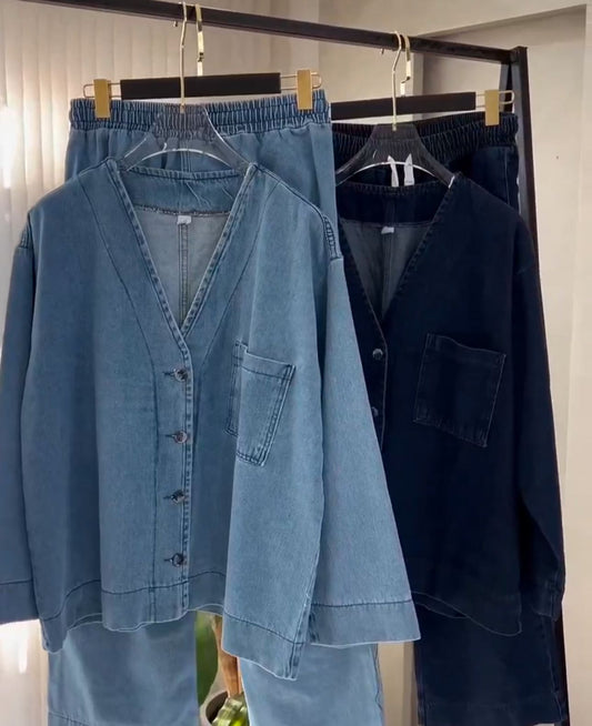 Denim V'Neck Co Ord Set